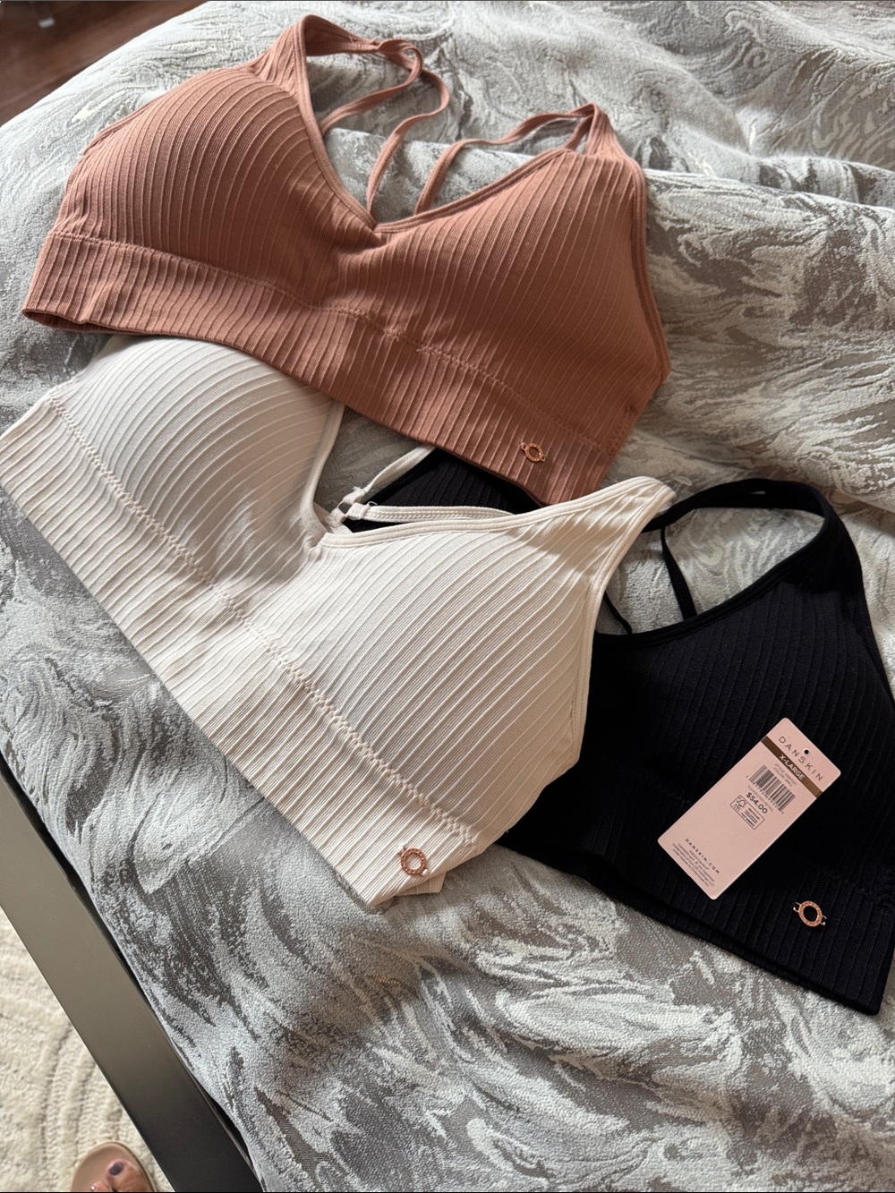 Danskin Ribbed Seamless Bralette Set — Black, Cream & Clay